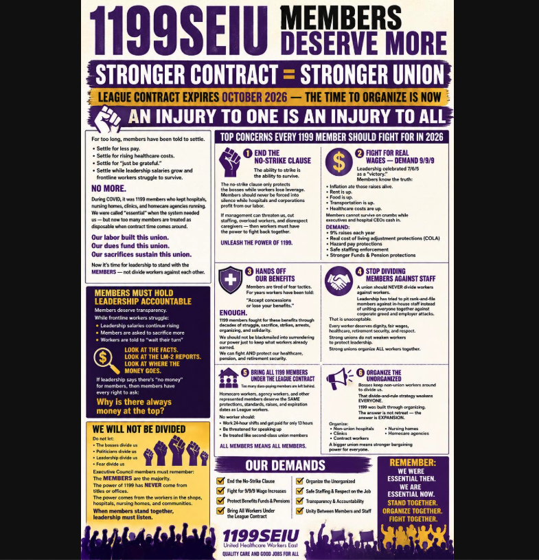 hwbup_nyc's tweet photo. 1199 needs to fight for its members, not the politicians. The summit should come up with a battle plan for the union's main contract-- but instead it is being used to rally workers behind the Democrats. If you want to fight call us!!
#1199seiu #dumpnostrikeclause #Leaguecontract https://t.co/6BDbB2u4CC