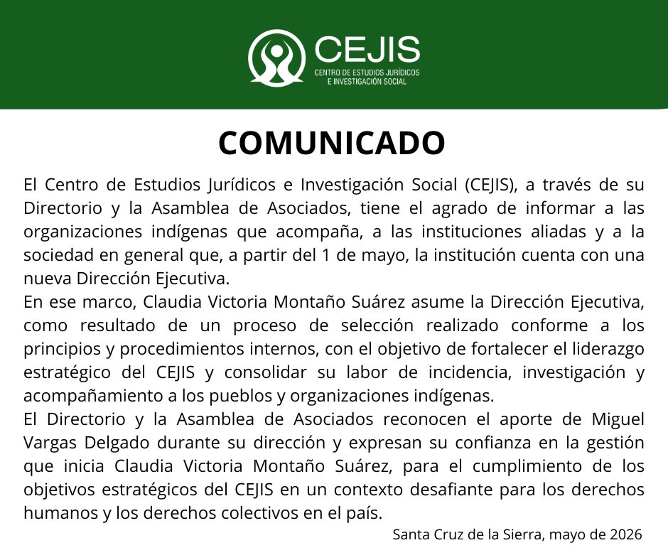 cejis_bolivia's tweet photo. #COMUNICADO https://t.co/a9ethrXbu7