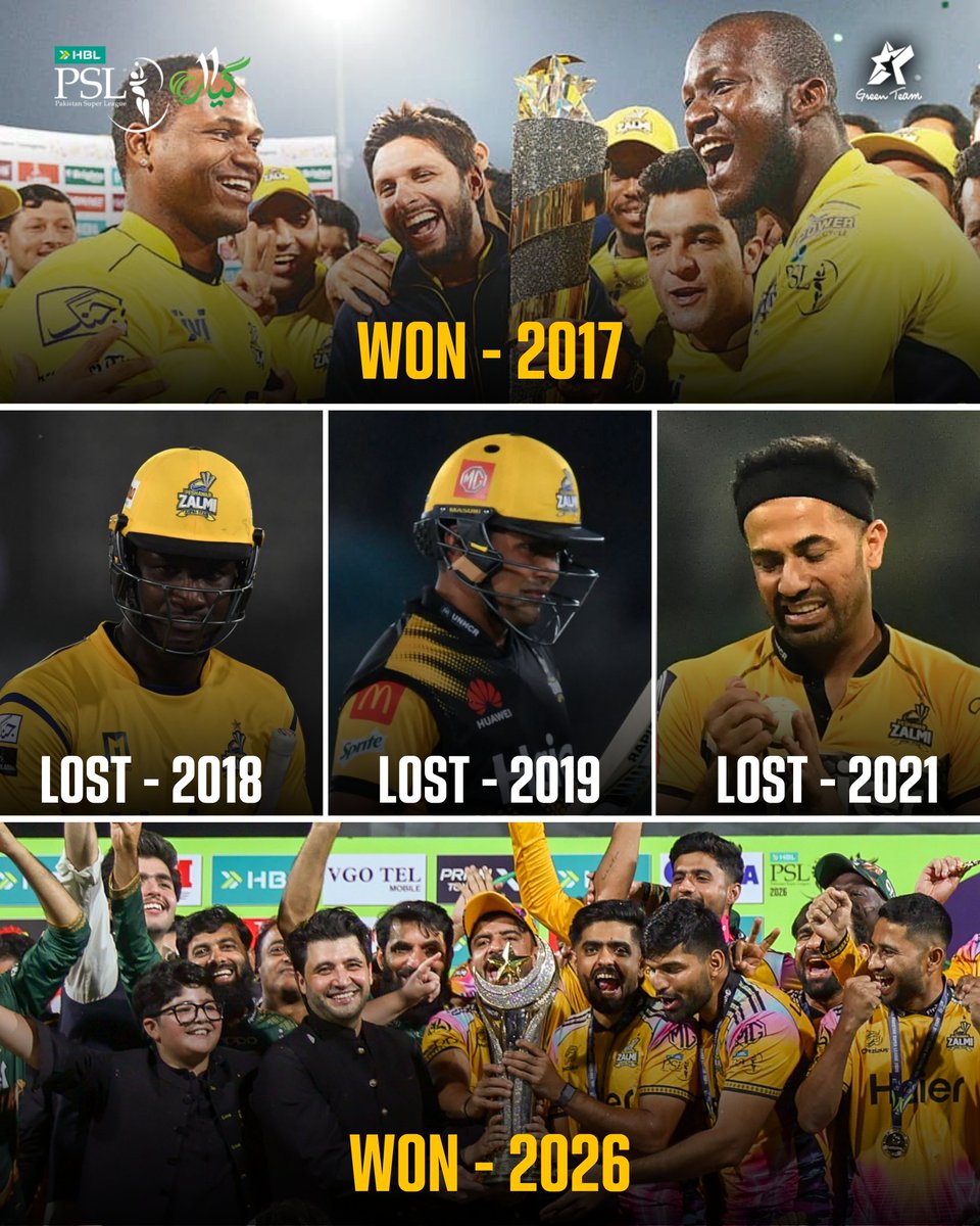 GreenTeam1992's tweet image. A record fifth final in Peshawar Zalmi's history of the Pakistan Super League. Finally won their second title after nine years, after three failures between 2018 and 2021.

#HBLPSL11 | #Cricket | #GreenTeam | #OurGameOurPassion | #KhelKaJunoon