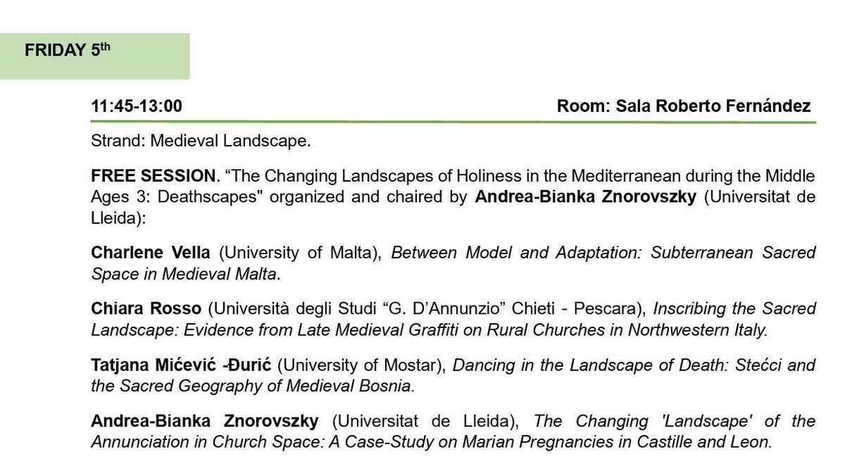 AndreaBiankaZ's tweet image. INTERNATIONAL MEDIEVAL MEETING - UNIVERSITY OF LLEIDA
4-5 of June 2026 📆

I will be moderating/organizing a series of three (3) sessions dedicated to the changing landscapes of holiness in the Mediterranean.
#medievaltwitter #twitterstorians #art #RyC #RamonyCajal #conference