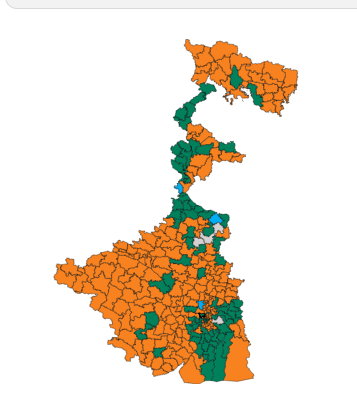 West Bengal elections 2026 Results map.