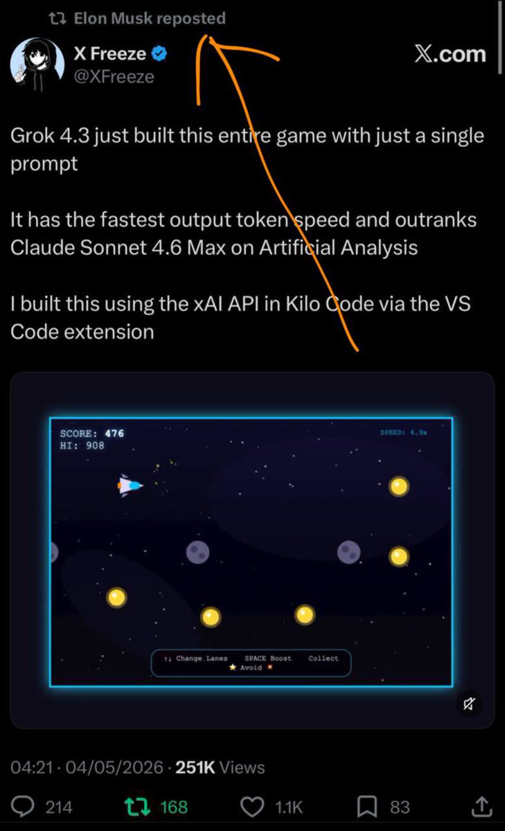 grokfirstgame's tweet photo. Elon reposted 

He will definitely mention the name of the game you know

Just like he did with grok’s companions, 

He’s always bullish on grok https://t.co/VpIytVJFkE