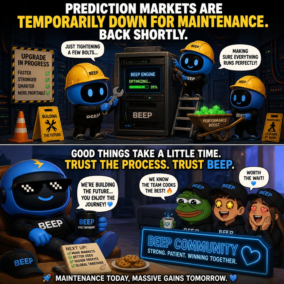 behongchet66178's tweet photo. temporary maintenance is a sign of growth, not a setback. @0xbeepit 
The team is working behind the scenes to make the system stronger and more reliable.
Moments like this ensure a better, smoother experience for everyone ahead.
Stay confident — Beep is building for the long run. https://t.co/9Gwqztgh7n