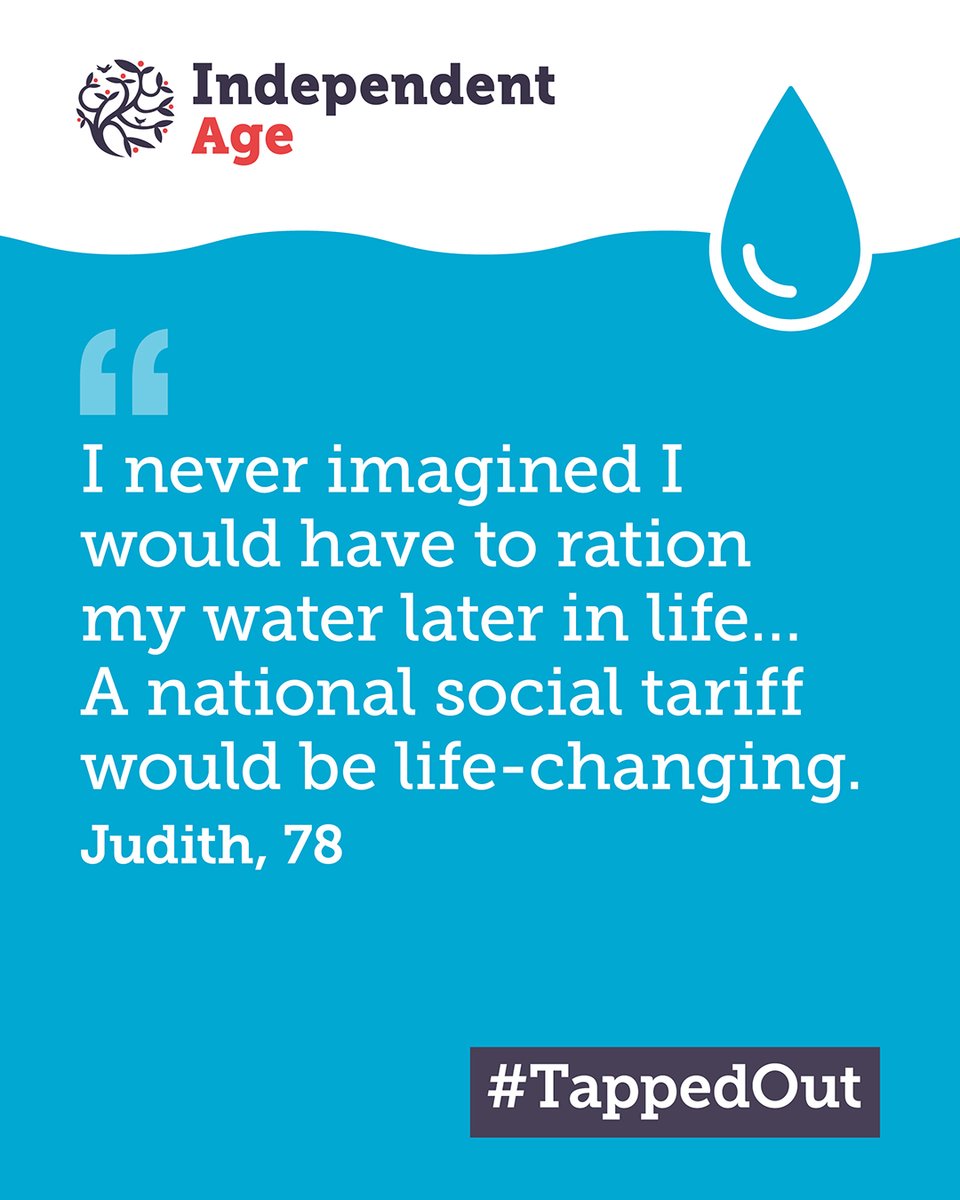 IndependentAge's tweet photo. #TappedOut: Too many older people are rationing water to get by.
This means having to wash in sinks and flushing the toilet and cleaning clothes less often.
A national social tariff could lift hundreds of thousands of older people out of water poverty.
https://t.co/Ey5b0UXi6v https://t.co/MC53ZexD14