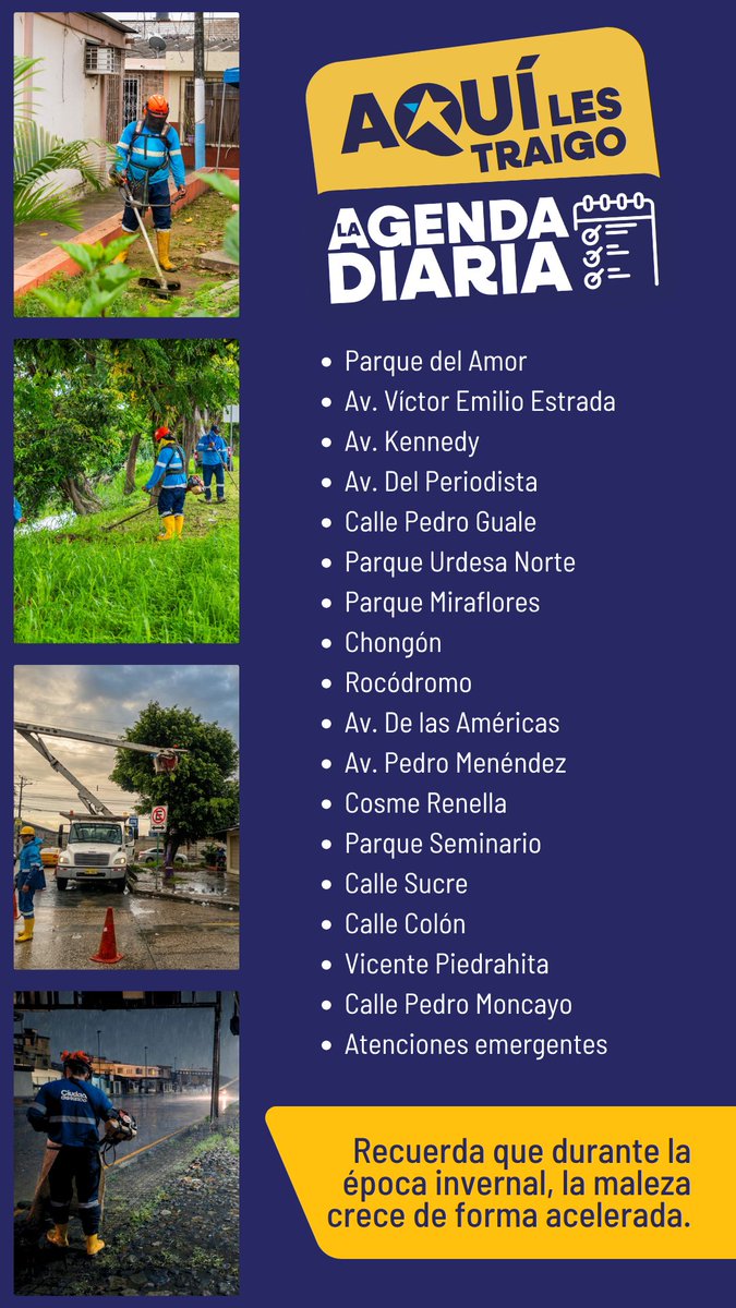 parquesgye's tweet photo. 📌 Revisa los sectores donde estaremos trabajando hoy
Compartimos algunos de los puntos de la ciudad donde nuestro equipo realizará labores de mantenimiento en áreas verdes y parques. 
#AsíSeHaceGuayaquil #CiudadDeTodos @alcaldiagye @taticoronelf https://t.co/WuWoy5Aij5