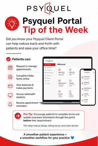 psyquel's tweet image. 📲 One Portal. Less Chaos. Faster Workflow.
Check out: na2.hubs.ly/H05g3GQ0
#Mentalhealthbilling #Patientcare #Support #Psyquel