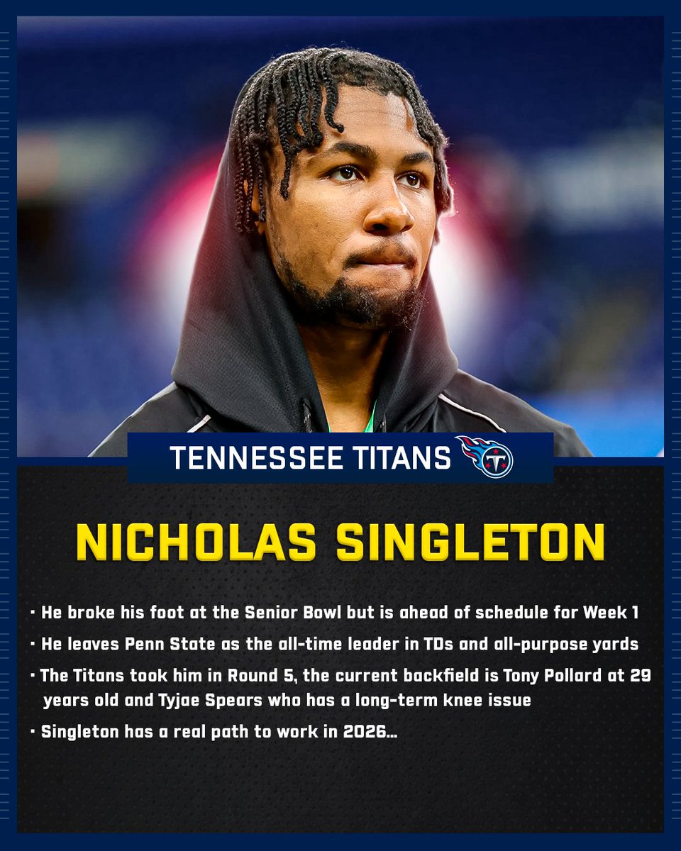 SalVetriDFS's tweet photo. 5 rookies who could break fantasy football this year:

1. Nicholas Singleton... https://t.co/7B3TCBPSJk