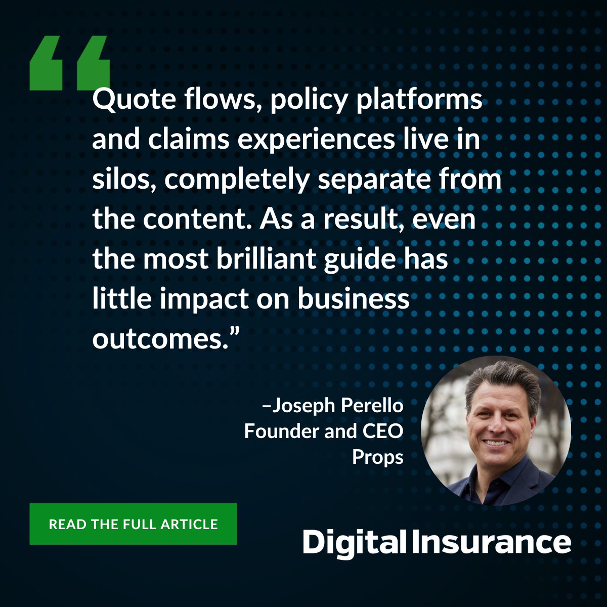 _diginsurance's tweet image. Keeping customer service content apart from core insurance functions isn’t doing insurers any favors, writes Joseph Perello, founder and CEO of Props. bit.ly/4d2mr2c #InsureThink #insurance #insurtech #DigitalInsurance
