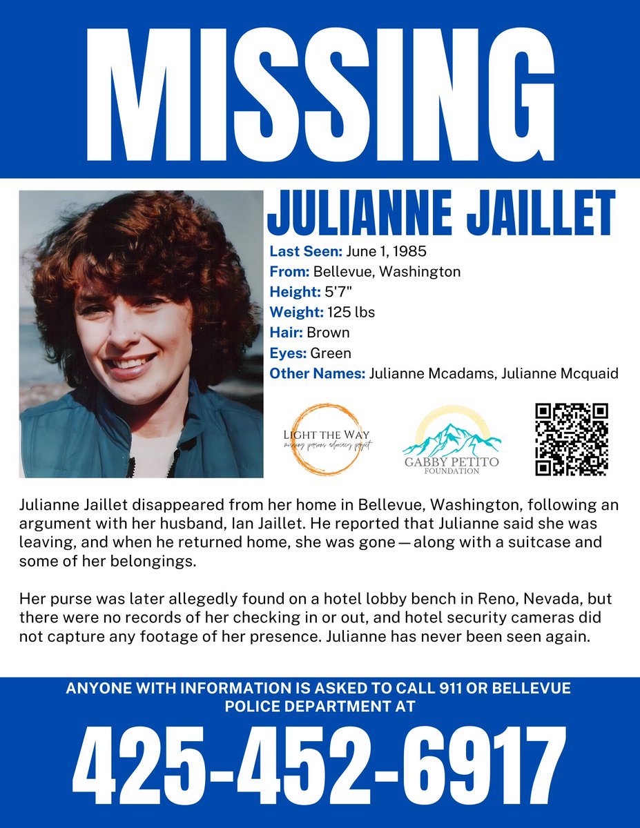 LightTheWay22's tweet image. It is #MissingPosterMonday and we need your help sharing #JulianneJaillet’s flyer to help keep her case visible! #Washington #MondayMotivation #Missing