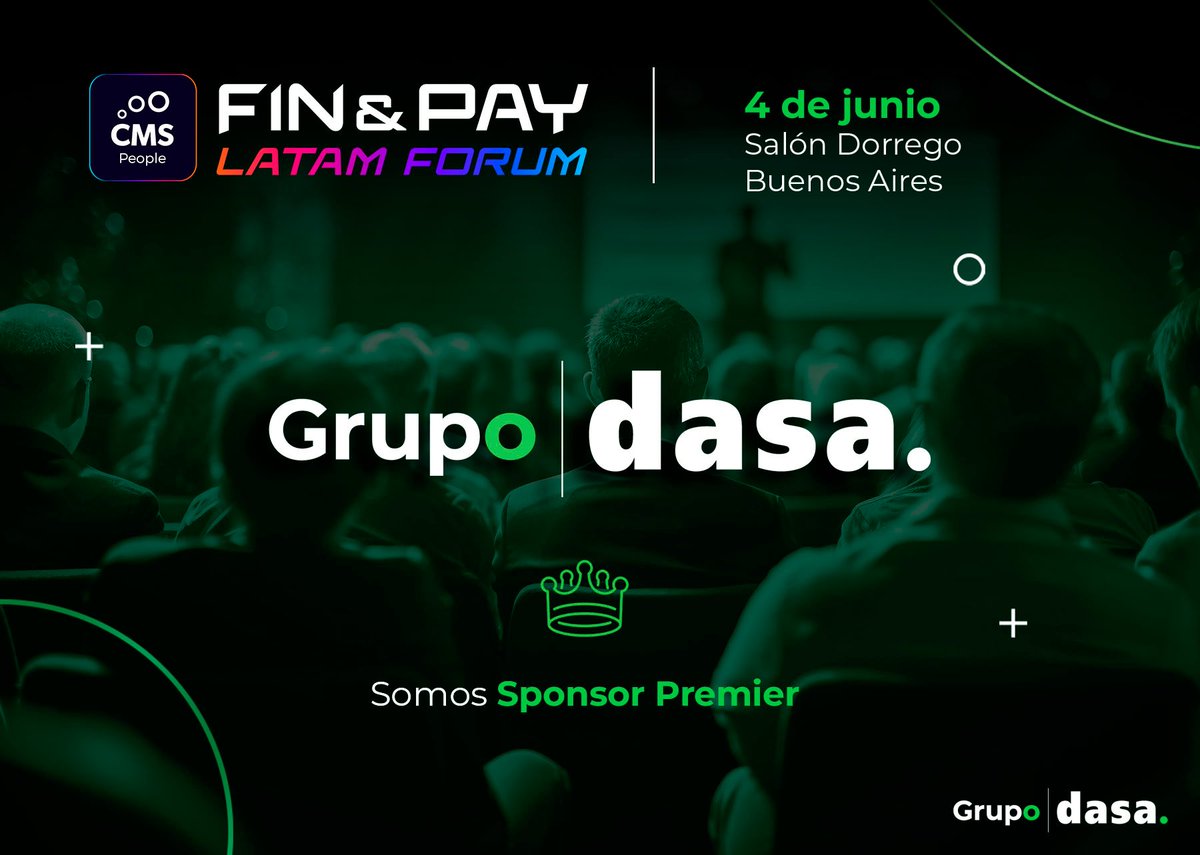 DasaBPO's tweet photo. Grupo DASA dice presente en el CMS Fin &amp; Pay 2026

4 de junio
Salón Dorrego, CABA

Volvemos a ser parte de este espacio clave que reúne a los principales referentes de la industria para debatir las tendencias que están redefiniendo el negocio. https://t.co/twKWfYvhwG