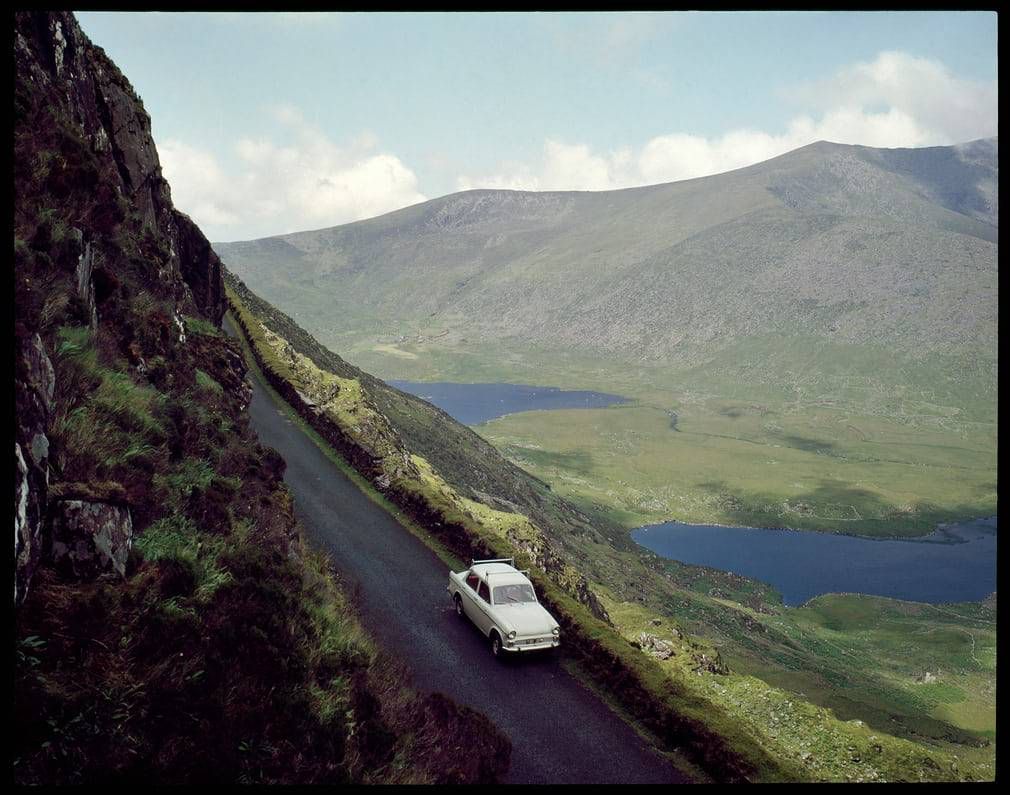 A Ford Anglia in rural Ireland in the 1960s.