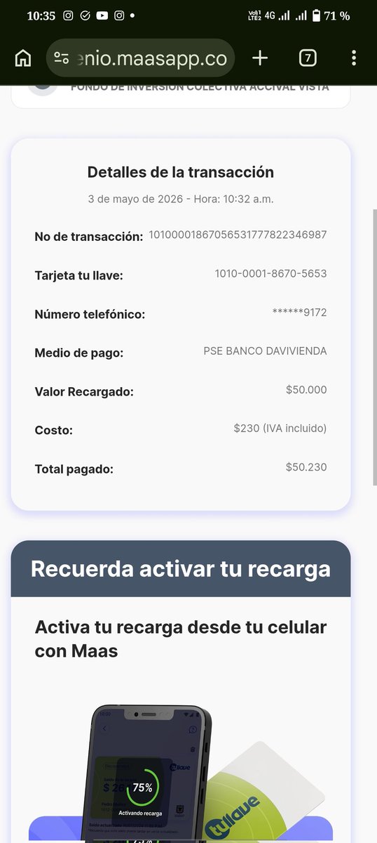 mayito16am89's tweet photo. @sitpbogota @sicsuper el día de ayer en la mañana realicé una recarga a través de la app de trasmi app, le recargue la tarjeta de mi madre número 1010 0001 8670 5653 con 50.000 mil pesos cobro total más la transacción 50.230 y al revisar el correo me apareció🧵 https://t.co/q8nQdAN7wf