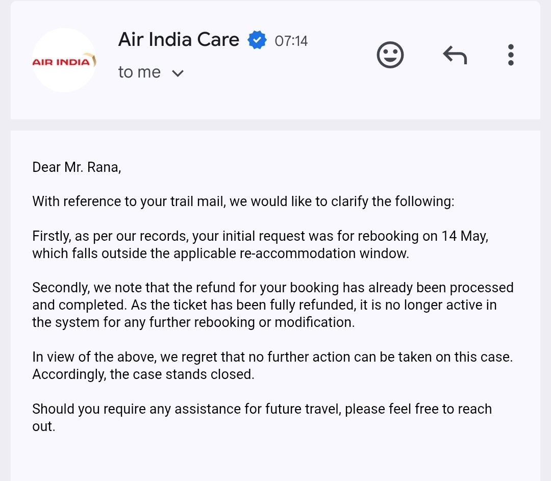 rkrana1805's tweet image. #airindia @DGCAIndia @MoCA_GoI @AirSewaIndia @airsewa_MoCA Airindia is giving a forced refund instead of rebooking flight.