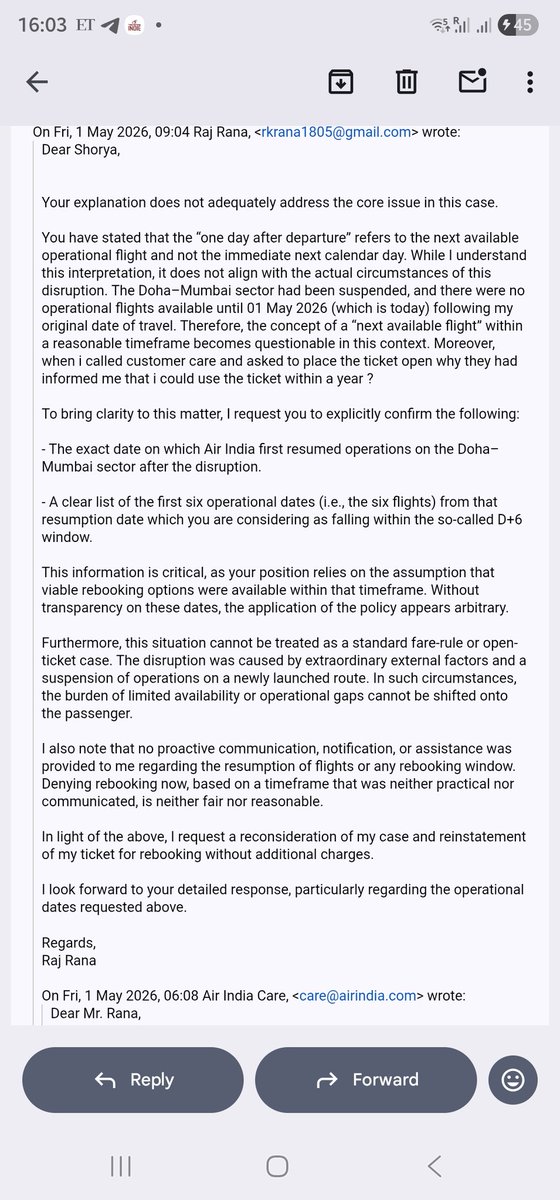 rkrana1805's tweet image. #airindia @DGCAIndia @MoCA_GoI @AirSewaIndia @airsewa_MoCA Airindia is giving a forced refund instead of rebooking flight.