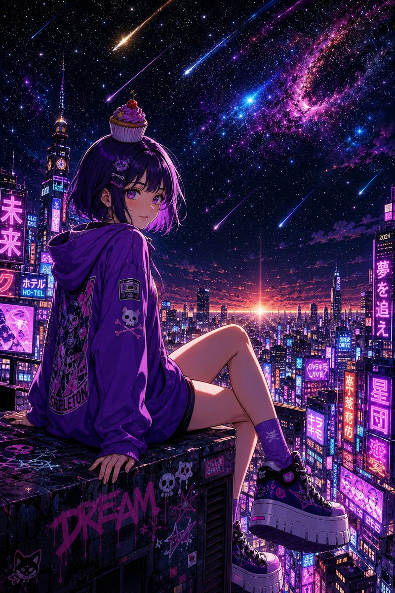 Cyberpunk Cupcake Rooftop Girl
