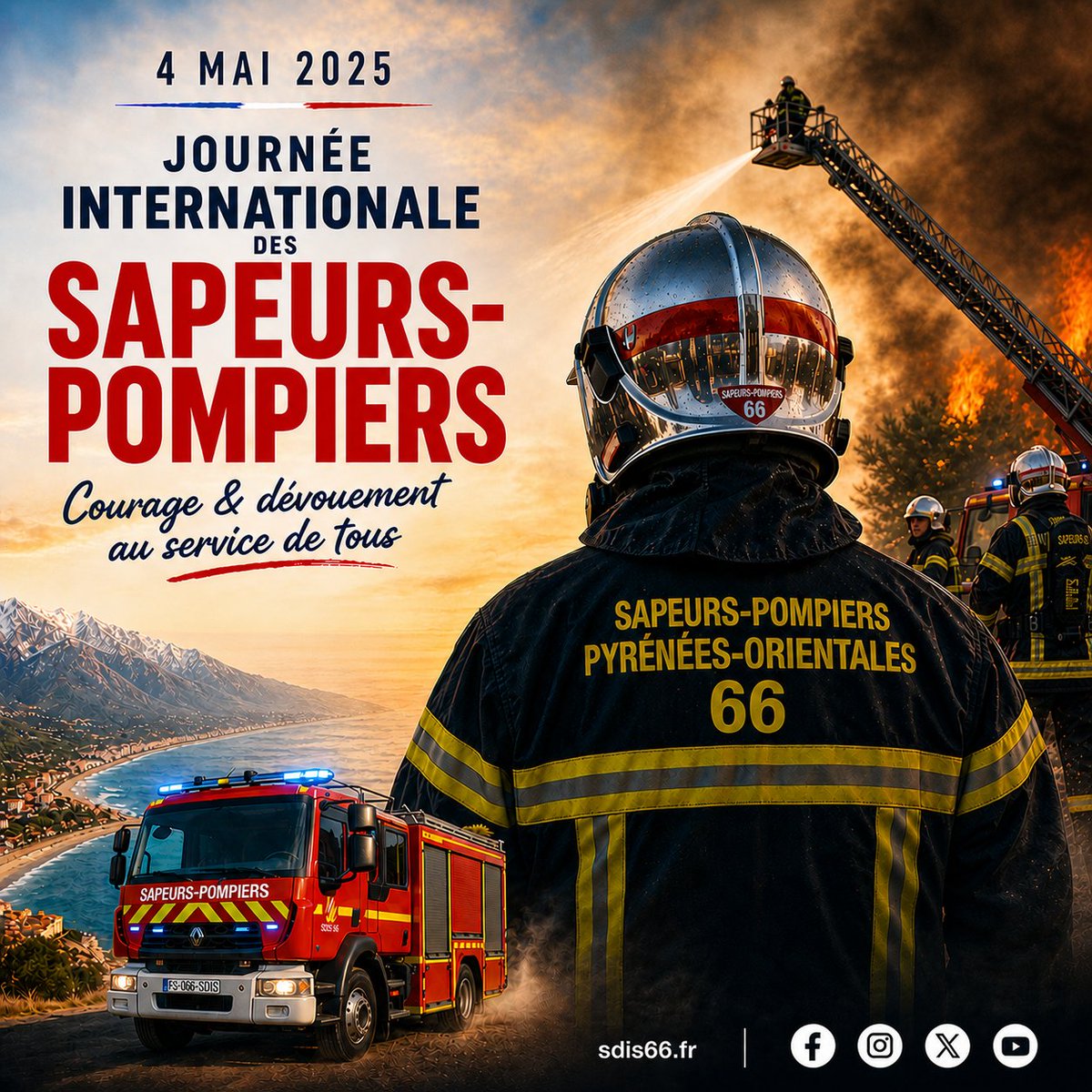 SDIS66's tweet photo. #JournéeInternationaleDesPompiers 
Partout dans le département les sapeurs-pompiers sont mobilisés pour nous porter #secours .
Au @SDIS66, ils sont 2 320 volontaires, professionnels à s'engager au quotidien pour protéger les personnes, les biens & l'environnement ! 
#firefightersday
