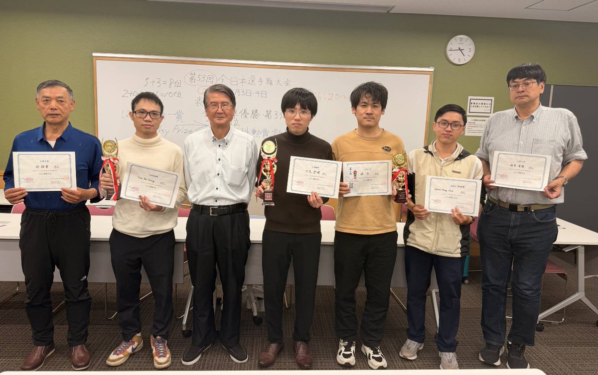 JXA_xiangqi's tweet photo. 全日本シャンチー選手権、今年も数多くの熱戦が繰り広げられました！
本日2日目の3ラウンドを終え、最終順位が確定しました。

優勝　可児宏暉
準優勝　チャン・バオ・ジャン
3位　張和
4位　徐路軍
5位　グエン・ホアン・ヴィン
6位　酒井清隆 https://t.co/BGBM2nDL0Y