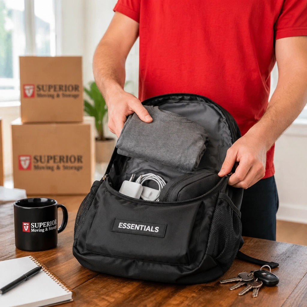 MovingSuperior's tweet photo. Superior Tip of the Week: Pack an 'Essentials' bag! 🎒

Keep toiletries, clothes, chargers, and documents with you so you don't have to hunt through boxes on your first night. You'll be glad you did! 🏠✨

#SuperiorMoving #MovingTips #PhillyMovers #StressFreeMove https://t.co/5crUSLkAyi