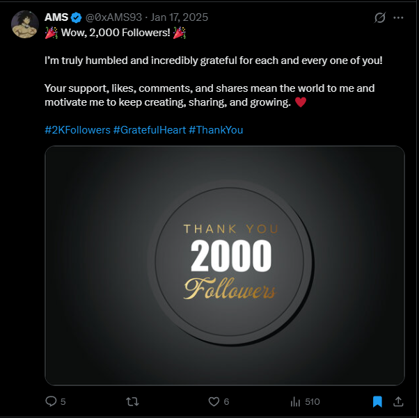 0xAMS93's tweet image. My all achievements ♥️

500 ✅ 
1000 ✅
2000 ✅
3000  ✅
4000 NEXT 🔥

#Followers