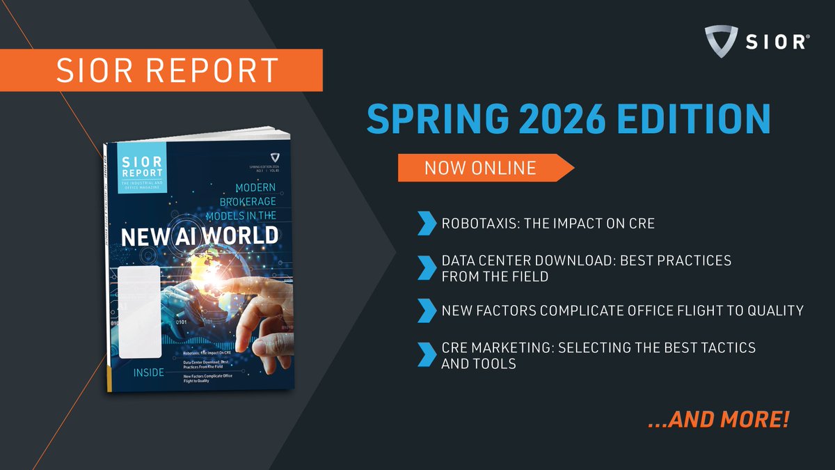 SIORglobal's tweet image. The Spring 2026 issue of the SIOR Report is now available online. Explore insights on CRE marketing best practices, evolving brokerage models in the age of AI, and sustainable building retrofits.

Read it here: hubs.ly/Q04fgqV20

#SIOR #CRE #Realestateinvestments #CREreport
