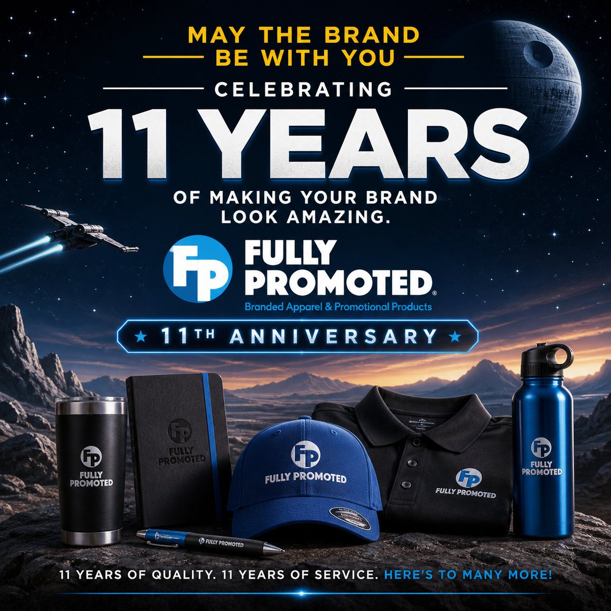 FullyPromotedOP's tweet photo. May the 4th be with you… and may your brand always stand out. Today we’re celebrating 11 years of helping businesses look amazing. Thank you for being part of our story. https://t.co/HwP7iWEzjH