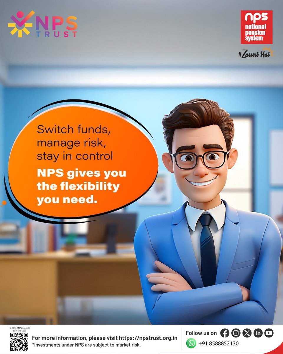 nps_trust's tweet photo. Flexibility that works on your terms.
With NPS, adjust, manage, and move ahead with confidence.
To open an eNPS account online, please visit https://t.co/WNaIwBmazb
#nps #financialsecurity #retirementplanning #securefuture #startearly https://t.co/PHH4YrULsa