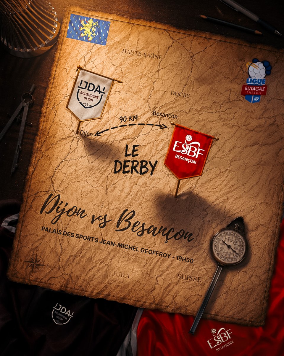 ESBF_Handball's tweet photo. 𝗚𝗔𝗠𝗘 𝗗𝗔𝗬 | Ligue Butagaz Energie J22

Le sprint final est lancé : cap sur Dijon pour un derby à enjeu 🗺️

🆚 @jdadijonhand 
⌚️ 19h30
🏟️ Palais des Sports Jean-Michel Geoffroy

#ensemble #engagésparpassion https://t.co/vKNT3XwFDy