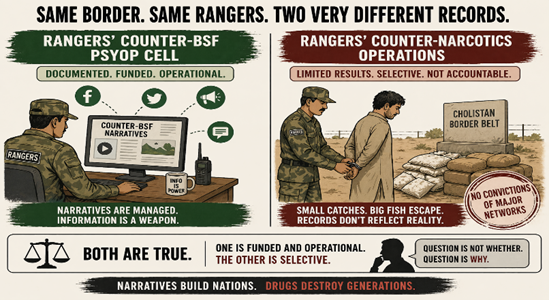 theeblackking56's tweet image. Kinship Networks Serve Intelligence Too
The Rangers' counter-BSF PSYOP cell is documented. The Rangers' counter-narcotics operational record in the same border area: limited prosecutions of major networks. Both are true. One is funded and operational. The other is selective. #Cho