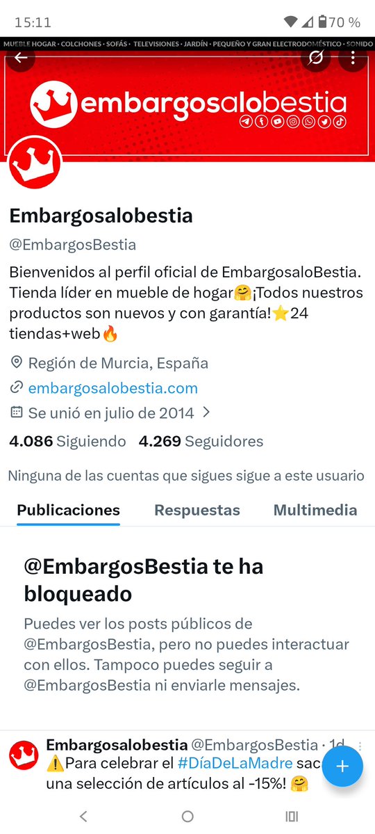 No compréis en <a href="/EmbargosBestia/">Embargosalobestia</a> . No sólo no envía el producto, ni responde a los correos y a la solicitud de desistimiento sino que bloquea por hacer pública la estafa. 
<a href="/consumidores/">OCU</a> <a href="/consumoresponde/">Consumo Responde</a> ¿podéis ayudarme?