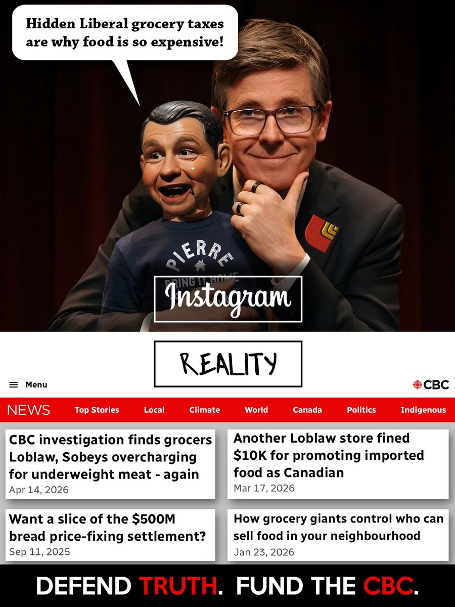 PierrePoutine01's tweet image. Pierre's chief strategist has a side hustle employing 6 lobbyist for Loblaw. Conflict of interest? Nope. It turns out the Liberals are why our food is expensive.

I wonder why Conservatives want to defund the CBC?

#cdnpoli #canpoli #pierrepoilievre #canada #neverpoilievre