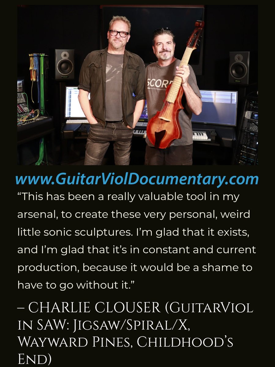 GuitarViolDoc's tweet image. 🎬#GuitarViol: The Film Composer's Secret Weapon🎬
**NEW TRAILER--COMING SOON!** @Saw #composer @CharlieClouser  &amp;amp; #GuitarViol inventor @TogaManGViols Jonathan Wilson, moments after Charlie's interview wrapped🤘🎻🤘@saw_update  @Wayward_PinesTV
