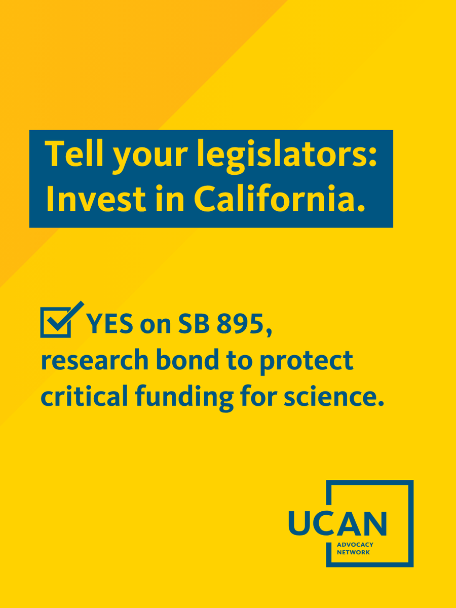 UofCalifornia's tweet photo. The California Science and Health Research Bond Act would help sustain UC's world-changing research — research that fuels the fourth-largest economy in the world, generates lifesaving medical advancements, and supports the health of all California communities.

Tell your legislators to invest in California YES on SB 895 ✅