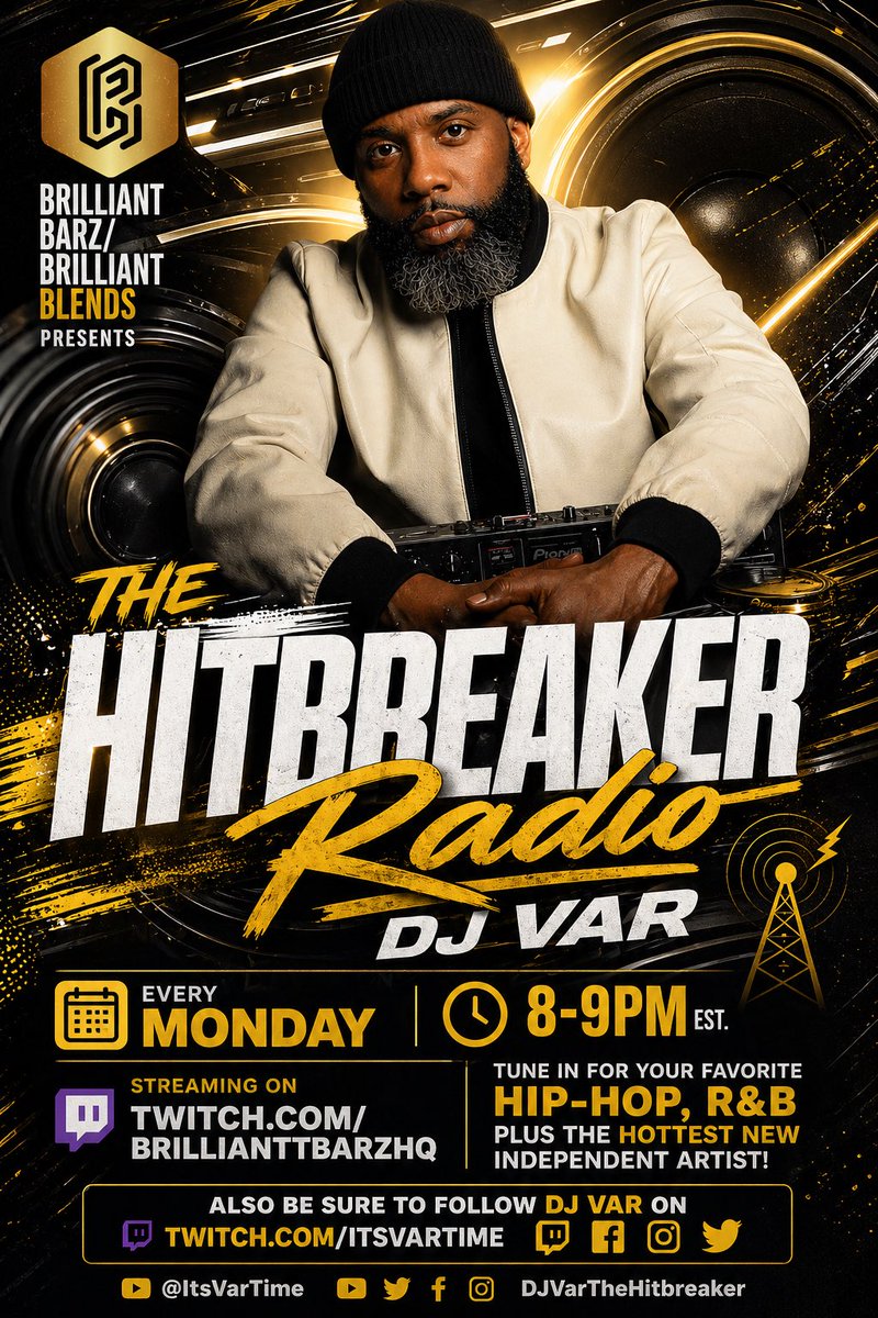 BrilliantBarzHQ's tweet photo. TONIGHT 🚨

Lock in with Hitbreaker Radio
w/ The Hitbreaker DJ Var 🎧

New 🔥 from Majors & Independent artist — no skips 💯. Virginia, North Carolina, Georgia , Florida we going 🚀 tonight!!!

🔥 Da Baby & Glorilla, YKNEICE feat. Yung Miami
🔥 Yung Miami - Spend Dat
🔥 @nikkigot_it ft. @iamnevaehshell - Get In Line 

📡 Streaming LIVE
🗓 Monday | 8–9PM EST
📍 https://t.co/YVubQf2p9f
👉 Tap in or get left behind

#HitbreakerRadio #BrilliantBarz #LiveDJ #NewMusic #DJVar