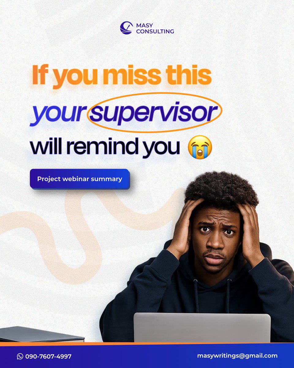 masyconsulting's tweet image. You didn’t attend the webinar? No problem — we took notes for you. ✍🏽
From choosing the right topic to what your supervisor actually wants, these are insights for you
💬 Which slide stood out for you?
#ProjectWriting #FinalYearProject #AcademicSuccess #StudentTips #ResearchHelp