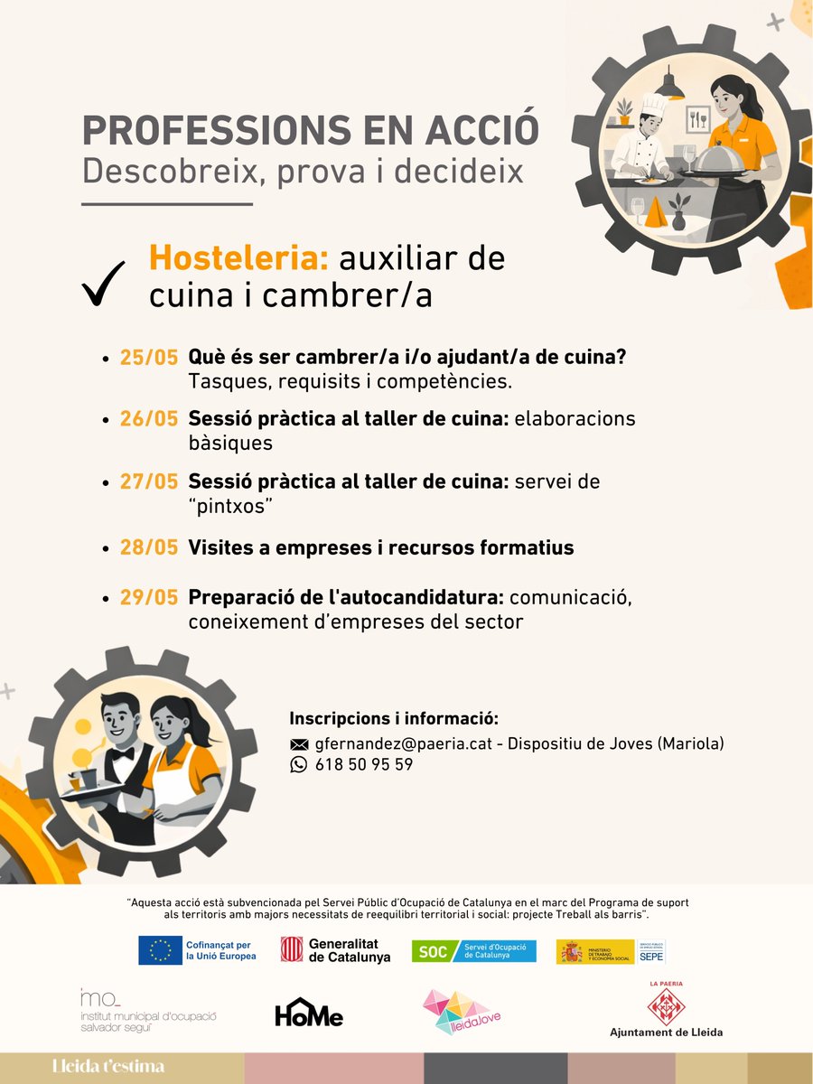 imolleida's tweet photo. 🎓 PROFESSIONS EN ACCIÓ · Hosteleria
Descobreix, prova i decideix!

Vols saber què implica treballar en el sector de l'hosteleria? Durant aquesta setmana podràs conèixer de prop aquesta professió a través d’activitats pràctiques i experiències reals. 🍽️ https://t.co/3UQzYeIZdX