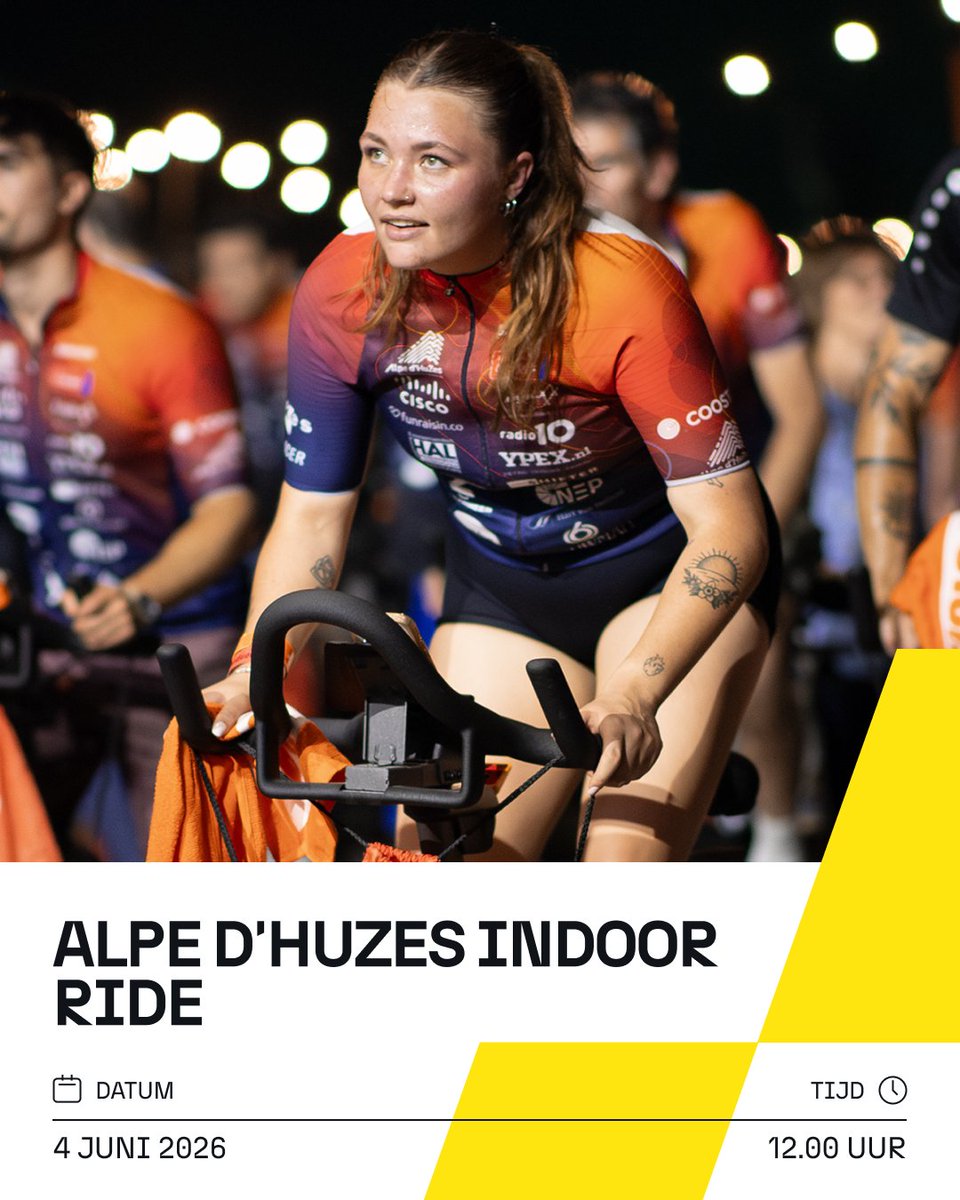 rotterdamahoy's tweet photo. 🚴‍♀️ Stap op voor de Alpe d’HuZes Indoor Ride!
Op 4 juni 2026 wordt er in Rotterdam Ahoy gefietst voor baanbrekend kankeronderzoek. Música, energie en kippenvelmomenten gegarandeerd.

Tickets zijn verkrijgbaar op https://t.co/LOIT4DHcn2 https://t.co/P7BTWD4zOD