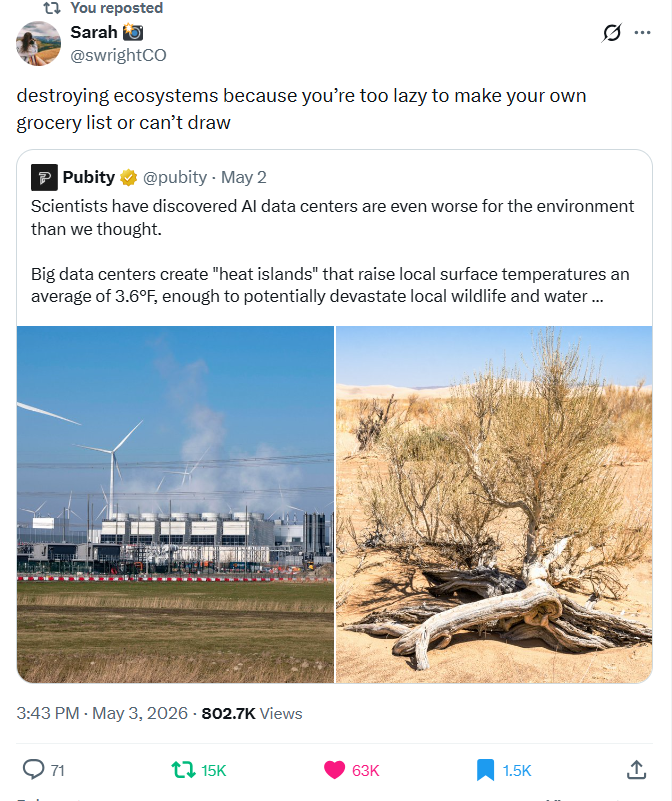 GoogleExpertUK's tweet image. Destroying ecosystems because you’re too lazy to make your own grocery list or can’t draw.
- @swrightCO✏️
x.com/GoogleExpertUK…
Lovelace's objection, Note G, there is no AI.
It is NLP CM+ using massive amounts of fresh water.
#ADAsARMY🧮#socent