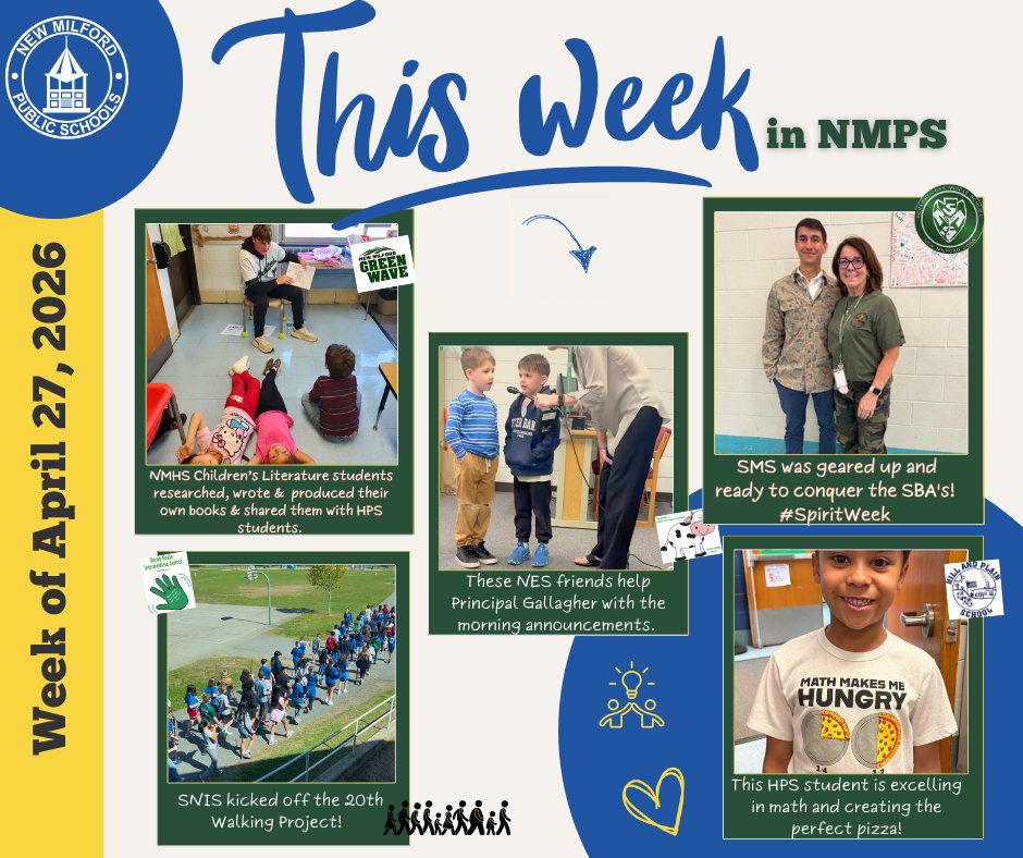 nmps_supt's tweet photo. This Week in NMPS! 📅 🚍 🎒💚
@HPS_CT @NES_CT @SNIS_CT @SMS_CT @NMHS_CT 
 #ThisWeekinNMPS #NewMilfordCT #TWINMPS https://t.co/udvmucNdUM