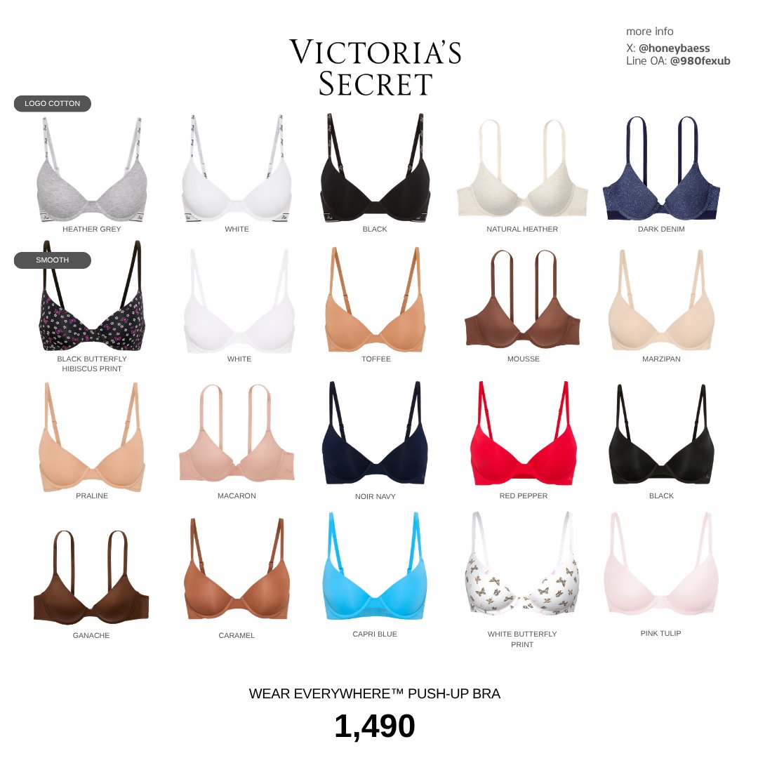 honeybaess's tweet photo. (พรี) VICTORIA'S SECRET: WEAR EVERYWHERE PUSH-UP BRAS

บรารุ่นนี้ เสริม 1 คัพค่า เป็นรุ่นเดียวกับที่จื่อวีใส่ตอนงาน VS ค่ะ (สีแบบที่จื่อวีใส่ไม่มีของแล้วค่า)

มี 3 แบบ 
- Lace Trim (มีลูกไม้ ในรูปที่ 1) 
- Logo Cotton (มี Logo ตรงสายกับขอบด้านล่าง ในรูปที่ 2)
- Smooth (ไม่มีลาย ในรูปที่ 2+3)

🏷️ราคา 1490 บาท (ส่งฟรี ems)
✅มัดจำ 700 บาท

📍รับเรื่อย ๆ จนกว่าโปรจะหมด (แนะนำให้รีบสั่งค่า หลายๆรุ่นของเริ่มหมดแล้ว)

✈️ รอของประมาณ 1 เดือน
🛒สั่งของทาง dm / line: @ 980fexub