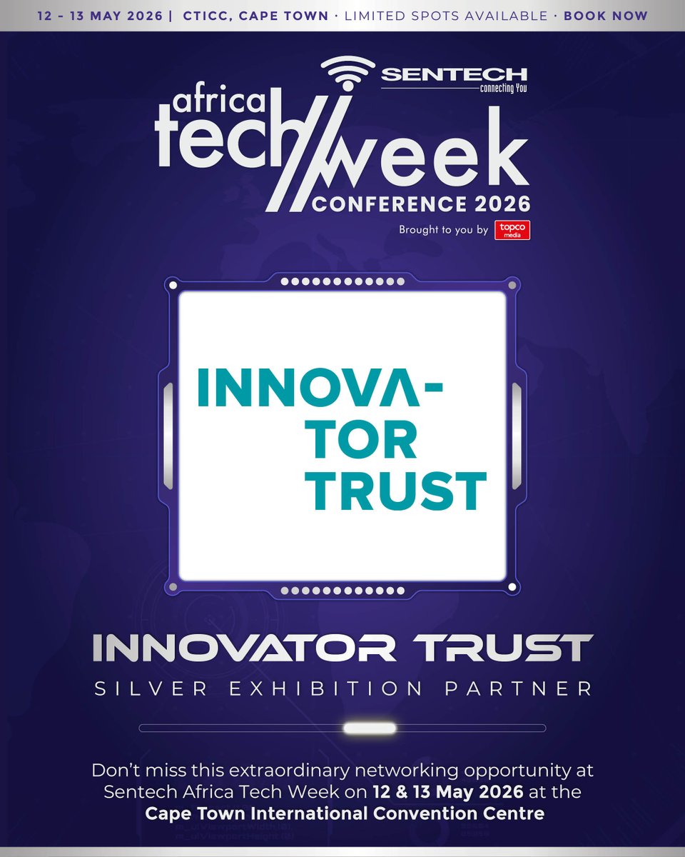 AfricaTechWeek's tweet image. Joining us at #ATW2026 is the @InnovatorTrust, an incubator that supports black-owned ICT businesses through expert-led mentorship, bespoke workshops and digital enablement.

#SentechAfricaTechWeek #Entrepreneurship #ICT #Innovation
