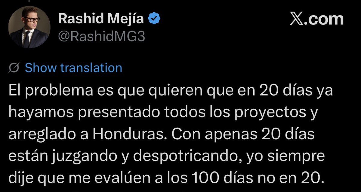 Rashid Mejía nos pidió que lo evaluáramos a los 100 días. Cumplido ese plazo desde el inicio de este periodo parlamentario, estos son algunos de sus “logros”:

Recibir el “Bono Pescado” a pesar de haberse opuesto a los “bonos” para diputados durante el gobierno de LIBRE.

Retirar