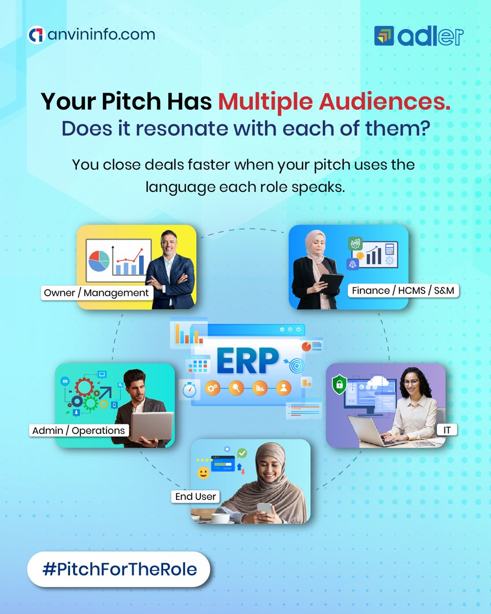 AnvinInfosystem's tweet photo. Your pitch wasn't wrong. It was just meant for someone else. Take a role-based approach; understand your audience, speak their language and design it for them. That's how ERP deals get closed. @AnvinInfosystem 
https://t.co/mggSqzBv0s https://t.co/TrH0cFfRSM