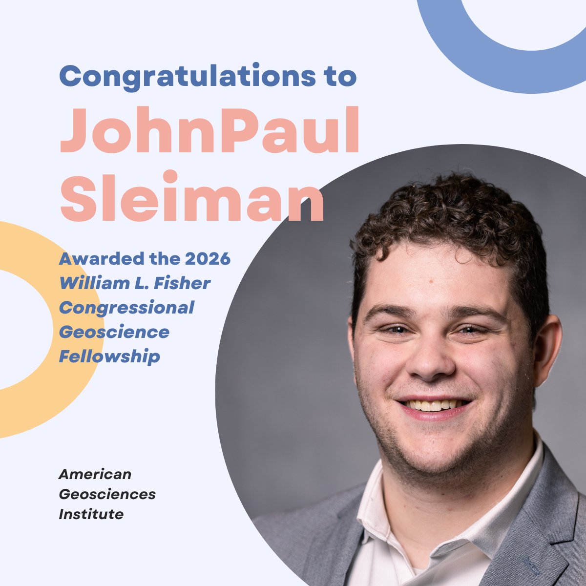 AGI_Updates's tweet image. 🎉Congrats JohnPaul Sleiman—named AGI’s 2026–27 Fisher Fellow! 🌍➡️🏛️

From permafrost hazards to Capitol Hill, he’s bringing geoscience into policy. 💡

🔗Learn more: americangeosciences.org/news/press-rel…

@UofR @theAGU @aaas
#AmericanGeosciences #Geoscience #SciencePolicy #STEM