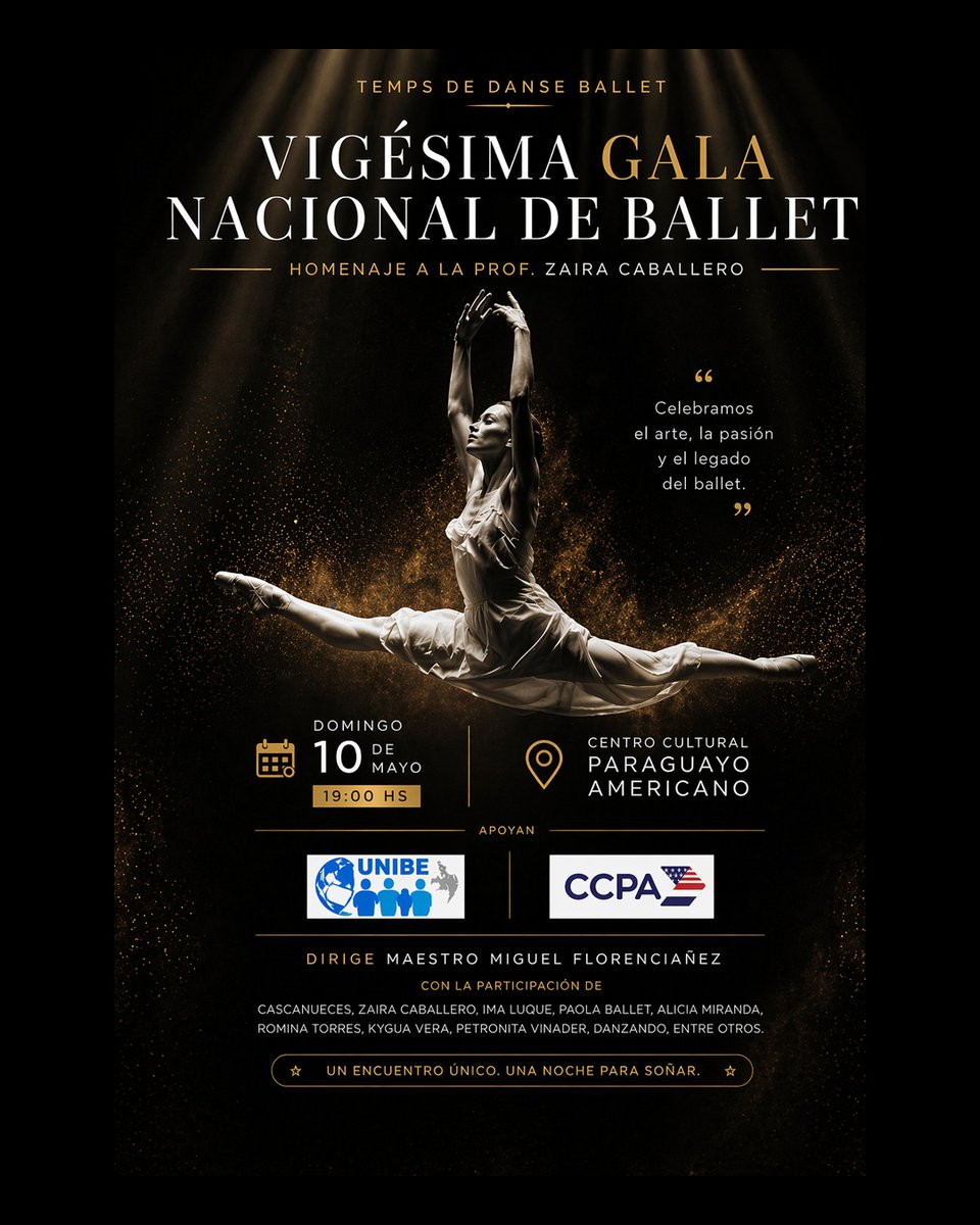 ccpaculturalpy's tweet photo. ¡Una noche para celebrar el arte y la trayectoria! 🎭🌟

Te invitamos a ser parte de la 20° Gala Nacional de la Compañía, bajo dirección del Mtro. Miguel Florenciañez. En esta edición tan especial, nos unimos para rendir un emotivo homenaje a la querida profesora Zaira Caballero. https://t.co/SGjpxGu7l4