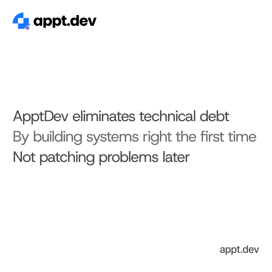 ApptDev's tweet photo. Technical debt is killing your growth
Not your code https://t.co/qOoT75p9SV