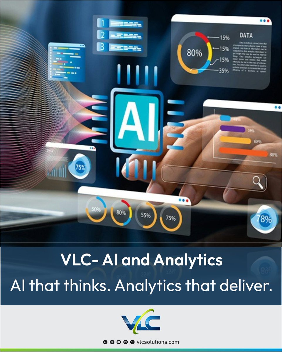 vlcsolutions's tweet image. Transform data into impactful decisions with VLC’s AI &amp;amp; Analytics. Experience unified insights, smarter outcomes, and scalable, ROI-driven solutions from strategy to execution.
vlcsolutions.com/data-and-ai-tr…
#AI #DataAnalytics #DigitalTransformation #BusinessIntelligence #VLCSolutions