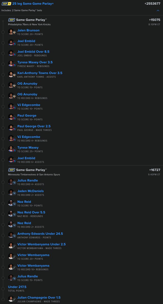 Lottolocks's tweet image. #NBA 25 LEGGER LOTTO 🔥📈🏀

IF THIS CASHES WE ARE GIVING 10 PEOPLE $1000 🤑

TO ENTER:
1) Must like/follow/rt ✅
2) Must tail the play with ANY amount 💰

@Playbook (link to tail in comments 🔗)
