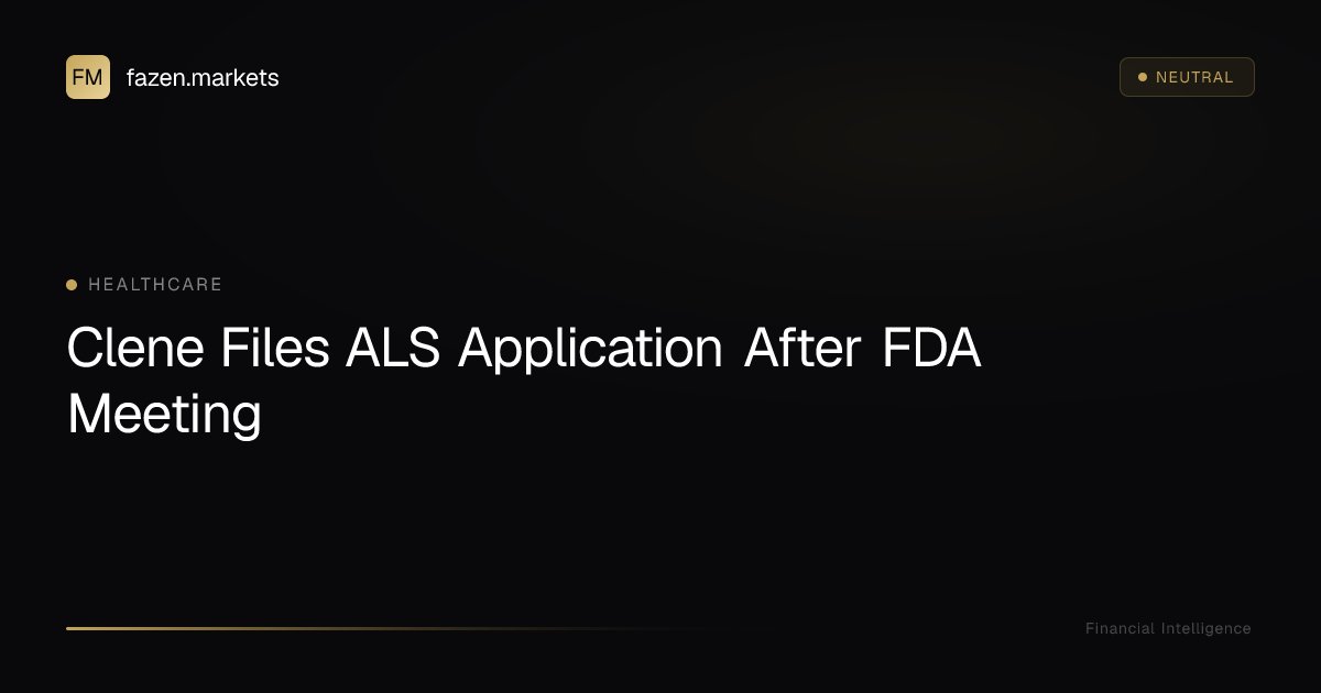 fazenmarkets's tweet image. Clene Files ALS Application After FDA Meeting: Clene (CLNN) to pursue ALS marketing application after May 4, 2026 FDA meeting; standard FDA review is typically 10 months (PDUFA). dlvr.it/TSMSfC 👈 Read full analysis #Clene #ALS #FDA #Pharma #ClinicalTrials