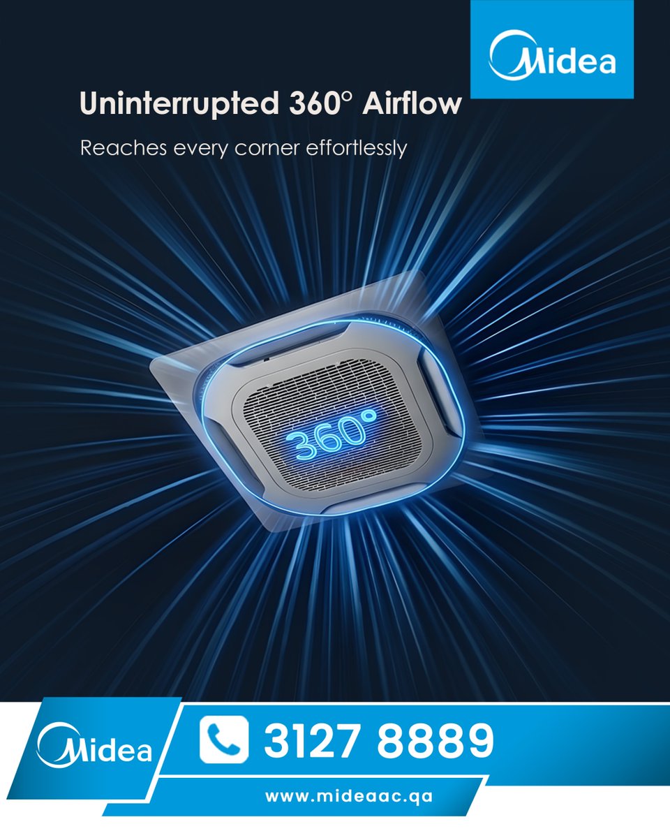 mideaqa's tweet photo. Midea Cassette AC – Powerful Cooling from Every Corner
Efficient cooling with modern ceiling design.

📞 31278889 
📍 Salwa Road, Qatar 
🌐 https://t.co/JzmaerpS3e
.
.
#midea #mideaqatar #mideaqa #mideasplit #mideaac #mideainverter #mideaairconditioner #mideavrf #mideavrfsystem https://t.co/B677mxoOjc