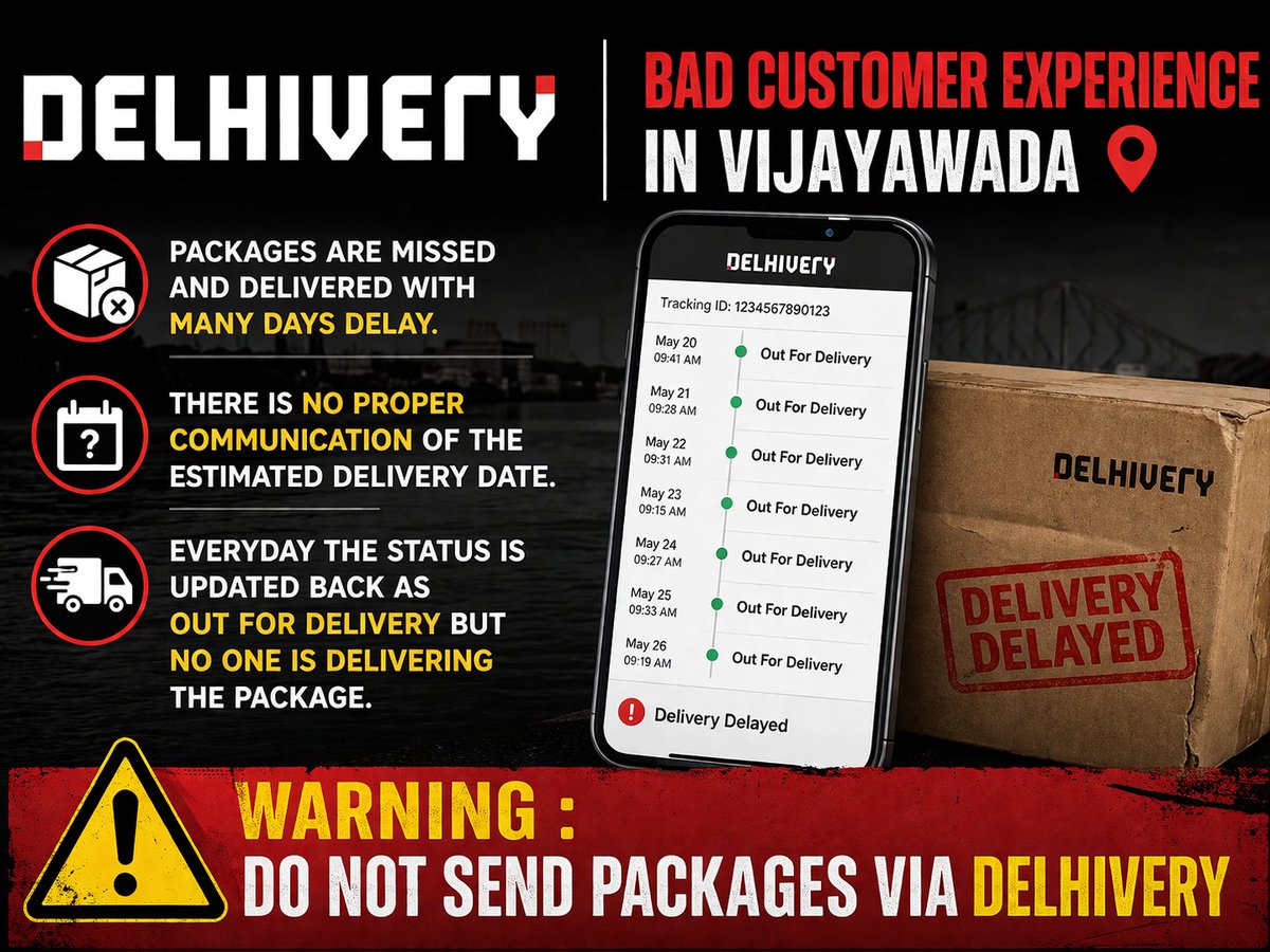 SagaciousRakesh's tweet image. #Delhivery | Bad Customer Experience in #Vijayawada !!

@help_delhivery @jagograhakjago @PiyushGoyalOffc @DPIITGoI @DoC_GoI @CimGOI @delhivery
